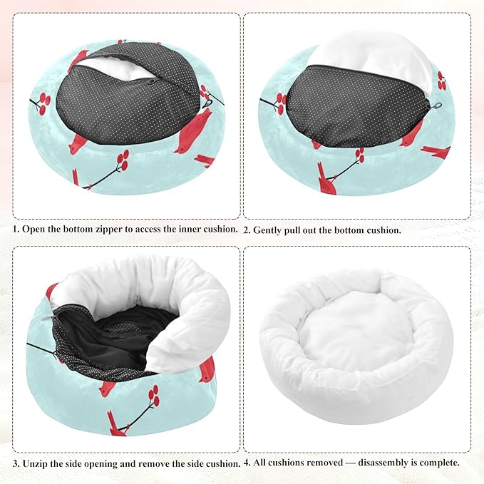 Pet Dog Bed Anxiety Relief fluffier Puppy Beds for Medium Size Pets Supplies Red Bird Stripes