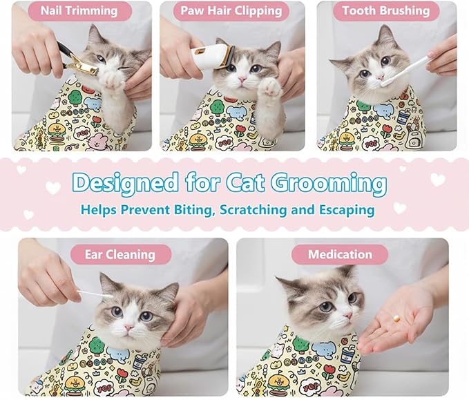 Cat Grooming Wrap for Cutting Nails, 27.6" Anti-Scratch Anti-Escape Cat Holder for Claw Clipping, Self-Adherent Soft Cat Swaddle Wrap for Nail Trimming for Cats & Kittens (2,31.50*31.50 inch)
