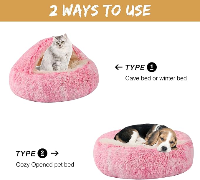 Dog Beds for Small Dogs, Cat Bed Cave, Washable Cute Cat Bed, Cozy Nook Pet Bed for Dogs or Cats, Anti-Slip Puppy Bed Fits up to 12 lbs Pets(Pink, 20" x 20")