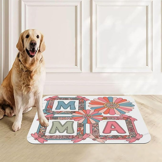 Pet Feeding Mat Happy Mother's Day Floral Gift Mom Ke Absorbent Pet Placemat for Food Water Bowl with Waterproof Rubber Backing 24x16In Quick Dry Water Dispenser Mat for Dog Cat
