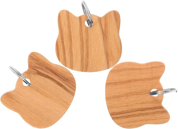 UKCOCO Wooden Cat Head Pet Id Tags 3pcs Dog Collar Charms Blank Dog Name Tags for Pets Sturdy Supplies