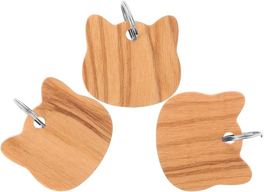 UKCOCO Wooden Cat Head Pet Id Tags 3pcs Dog Collar Charms Blank Dog Name Tags for Pets Sturdy Supplies