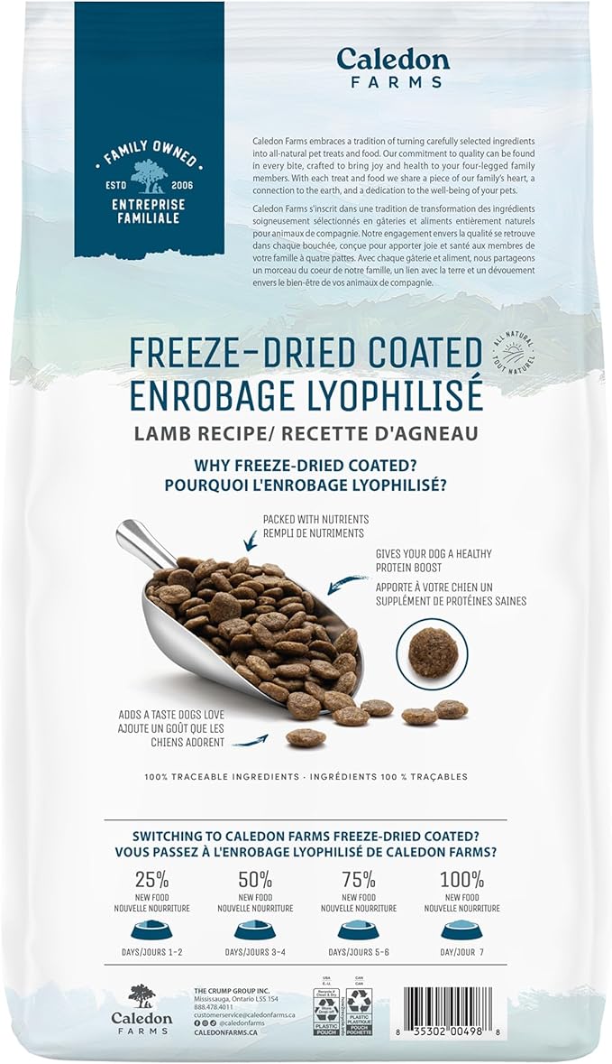 Caledon Farms Freeze-Dried Coated Lamb Recipe Premium Dry Dog Food 7.7lb (Pack of 2)