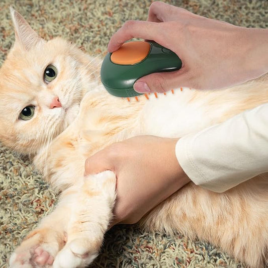 4-In-1 Multifunctional Electric Cat Steam Brush Self-Cleaning and Massage Function, Green Avocado Spray Comb for Indoor Cat Grooming and Tangled Hair Removal