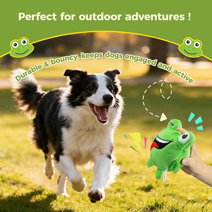 3-in-1 Squeaky Dog Toys for Aggressive Chewers, No Stuffing Frog Ball Interactive Dog Chew Toys with Crinkle Paper & Tearable Plush Puppy Teething Toy for Small, Medium & Large Dogs