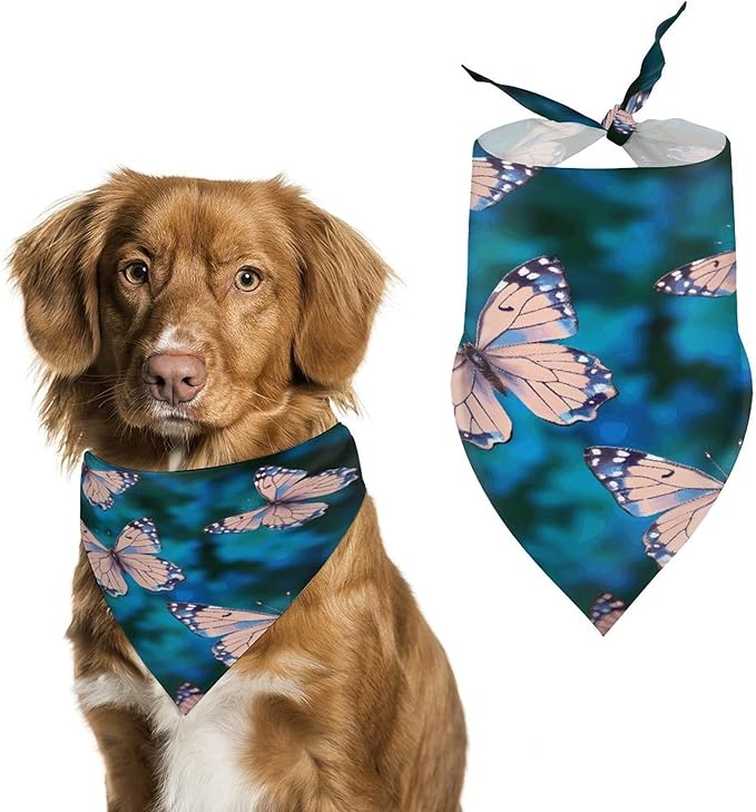 Dog Bandana Spring Pet Scarf Adjustable Triangle Cute Butterflies Printing Dog Bib Washable Polyester Puppy Bandana for Small Medium Large Dogs Cat Birthday Party Supplies