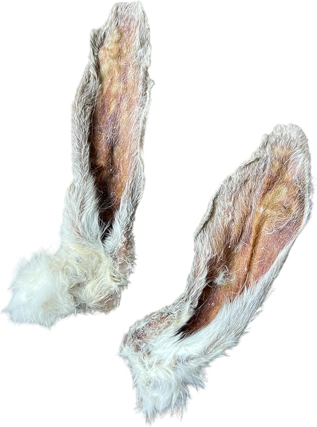 Dehydrated Rabbit Ears for Dogs & Cats - - USA Sourced Whole Ears with Fur for Dogs - Rawhide Alternative - 100% Single Ingredient Crunchy Furry Rabbit Ears (6 Count)