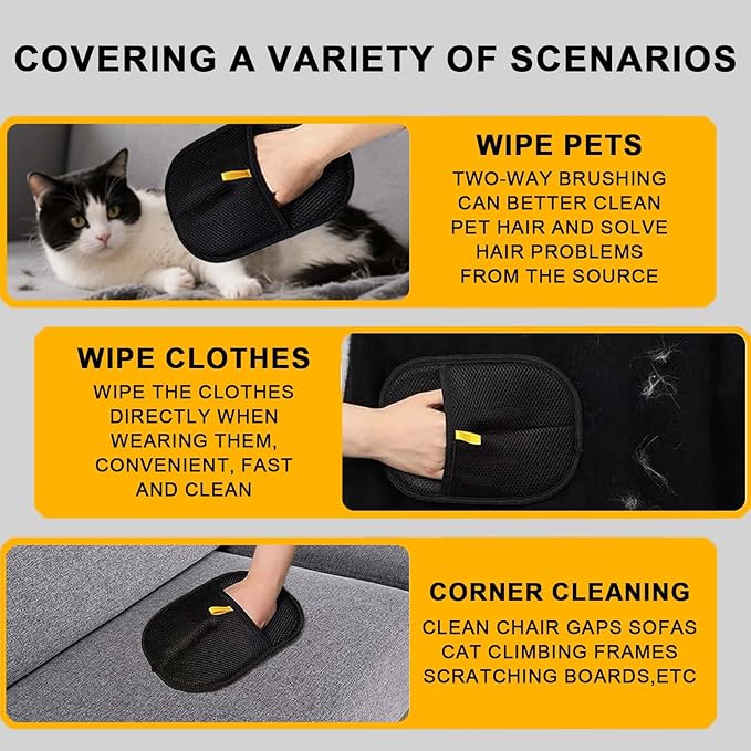Static Hair Removal Gloves Reusable Pet Hair Removal Tools Efficient Cleaning Suitable for Cats and Dogs Grooming