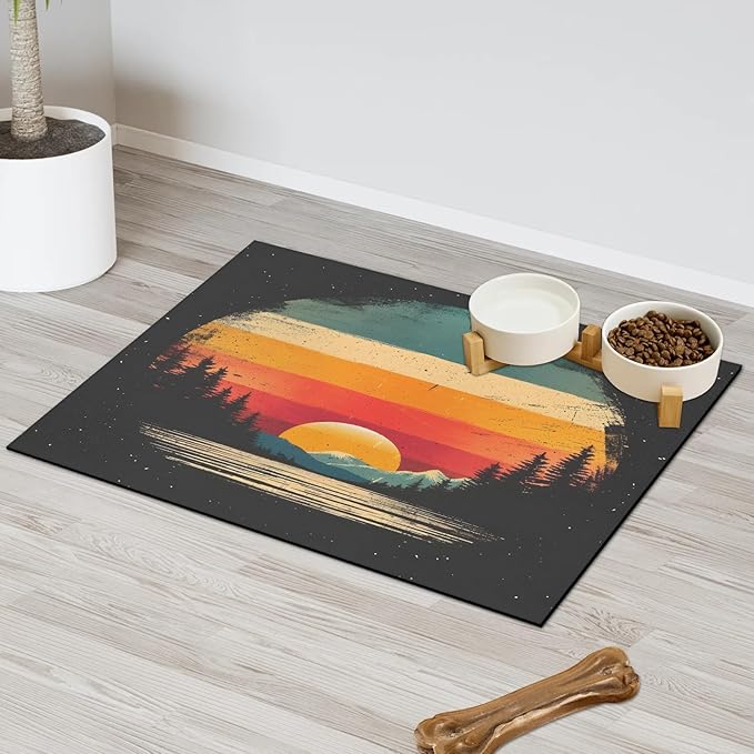 Sunrise Dog Food Mat for Floors Absorbent, Quick Dry Water Dispenser Mat for Food, Water, Pet Supplies 16" x 24", Forest