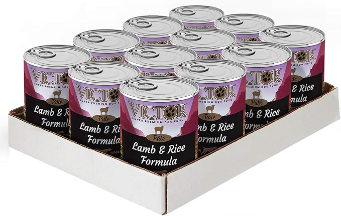 VICTOR Super Premium Dog Food – Lamb and Rice Formula Pâté – Canned Wet Adult Dog and Puppy Food – Ideal Kibble Topper or Standalone Meal – All Breed Sizes, 12 x 13.2 oz Cans