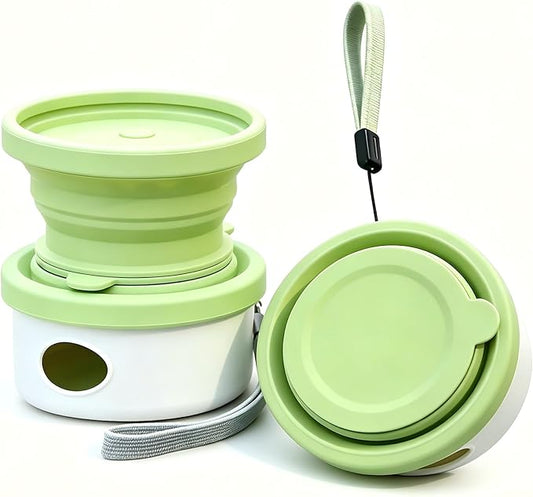 3-in-1 Portable Dog Travel Kit | Collapsible Silicone Feeding Bowl + 90ml Food Storage + Poop Bag Dispenser | Food-Grade Pet Walking Supplies with Biodegradable Bags for Outdoor, Hiking & Trips