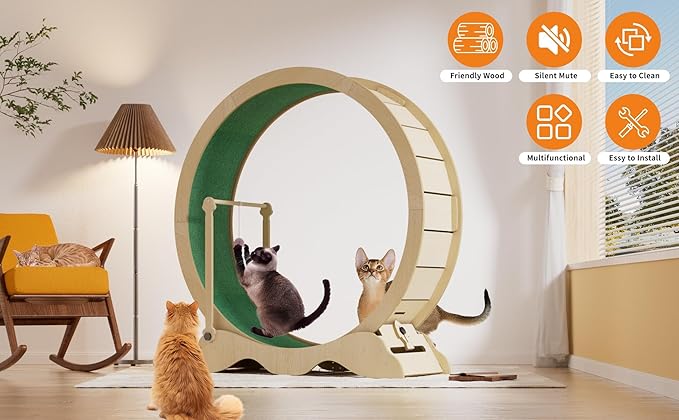 Exercise Wheel for Indoor Cats, 48" Large Cat Running Wheel with Super Wide 15" Tread, Quiet Spinner Hamster Wheel, Supports Up to 45Lbs