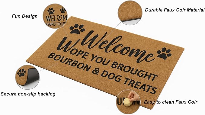 Funny Doormat Outdoor Welcome Mat, Faux Coir Door Mat for Front Porch or Entryway, Cute Pet-Themed Durable and Easy to Clean Rug 30"x17" (Welcome-1)