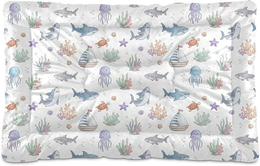 Dog Bed for Crate Washable Pet Sleep Pad, Marine Animals Kennel Mat with Non-Slip Bottom, Soft Fluffy Supplies Pet for Dogs and Cats (36x24 inch)
