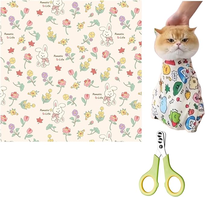 Cat Wrap for Clipping Nails,The Calm and Cozy Cat Cloth Wrap for Grooming,Cat Grooming Wrap Blanket (C,35CM*35CM [for Under 3.3lb])