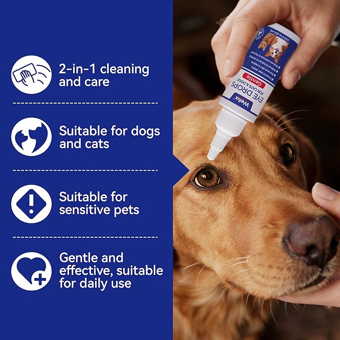 Wellix PET Dog Eye Drops, Eye Drops for Dogs&Cats, Dog Eye Infection Treatment to Soothe Eye Allergy, Soothe Dry Eyes Pink Eyes, Dog Tear Stain Cleaner-60ml