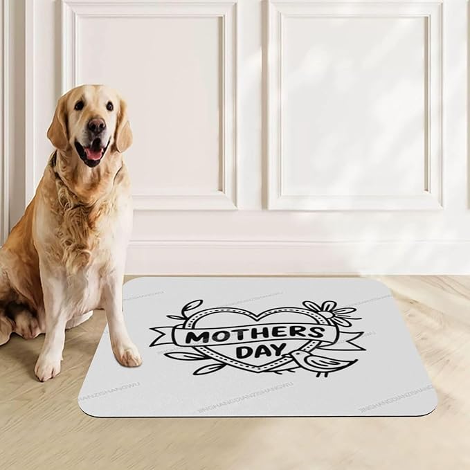 Dog Food Mats for Floors Absorbent Pet Cat Food Mat Happy Mother's Day Simple Heart Gift Mom Non Slip Dogs Bowl Mats for Water Dog Placemats Feeding Mat Pet Supplies 24x16In