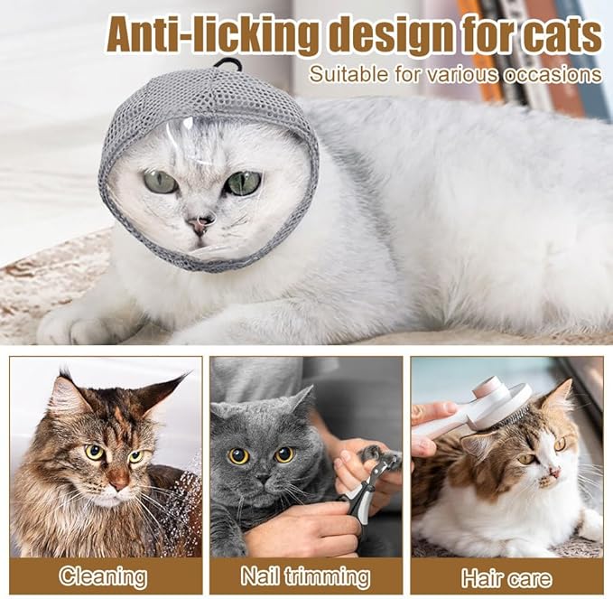 Cat Muzzle for Grooming, Breathable Mesh Pet Face Cover, Transparent Anti Bite Mouth Guard for Nail Trimming Bathing