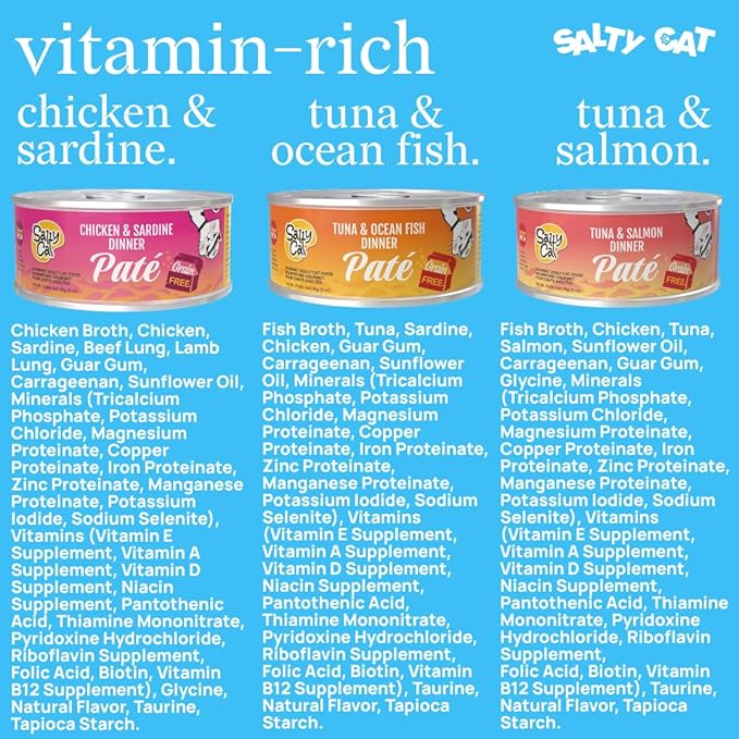 Salty Cat Captain’s Catch Dinner Paté Variety Pack Cat Food for Cats, 12 Cans (3 oz Each)