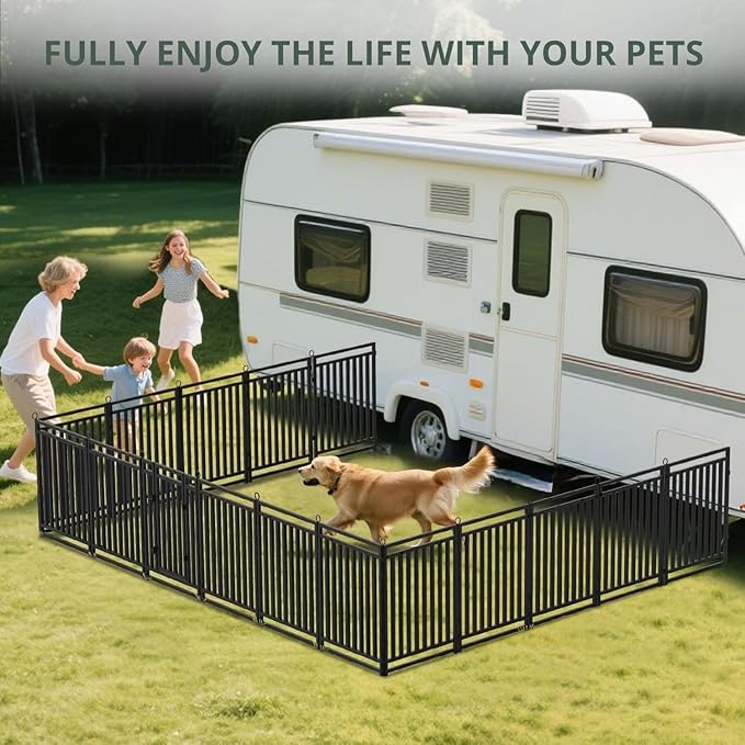 Dog Fence Outdoor Indoor, 47 Inches Height 08 Panels(6gates & 42panels) Dog Playpen for Large/Medium/Small Dogs Metal Dog Pen for Yard Camping and RV [Black-Silver]