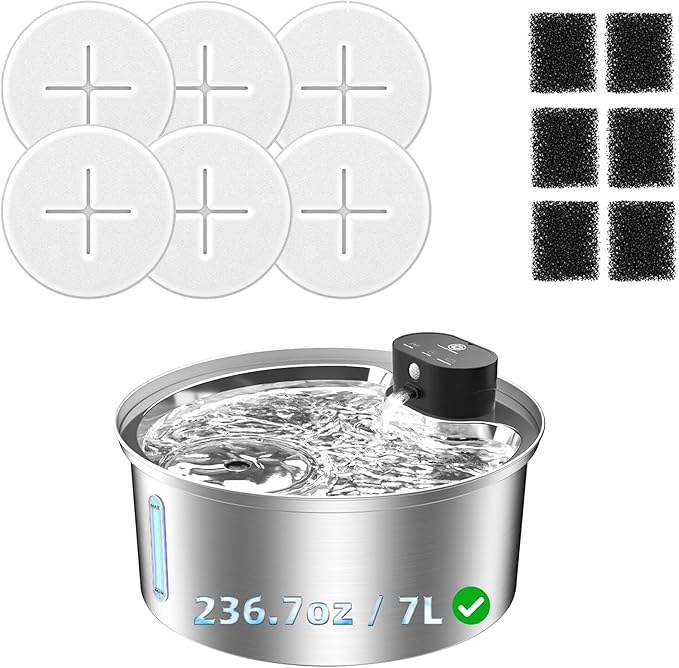 6 Pack 7L Dog Water Fountain Filter & 6 Pack Pump Filter Sponges Replacement for 7L Water Fountain - 6 Filters + 6 Sponges