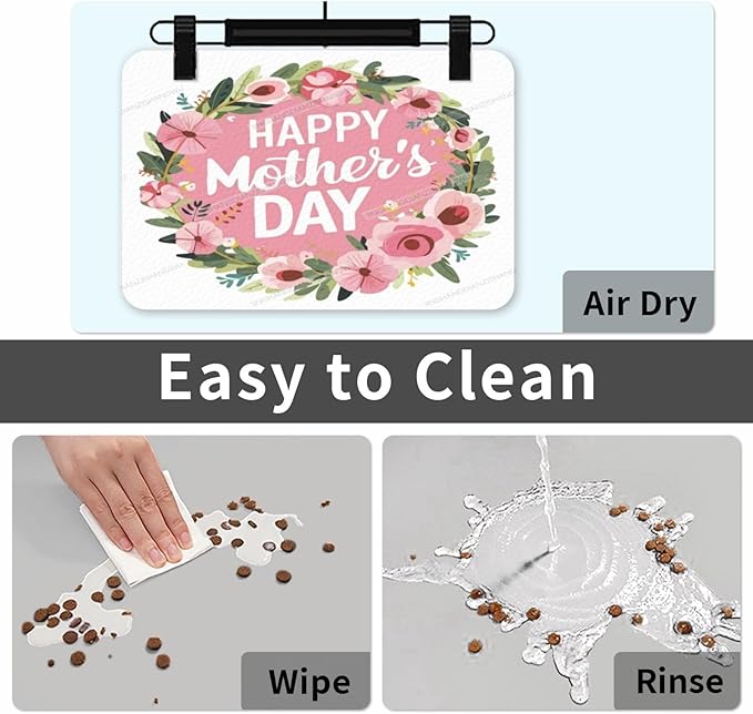 Dog Food Mat Dog Mat for Food and Water 18X12In Happy Mother's Day Floral Gift Mom R No Stains Cat Pet Feeding Mats Water Bowl for Messy Drinkers