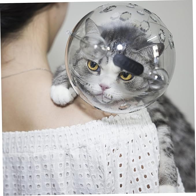 Cat Bubble Muzzle with 4 Boots 5 Inch Breathable Transparent Cat Muzzle with Lock Anti-Lick & Anti-Bite Head Cover for Grooming, Nail Trimming