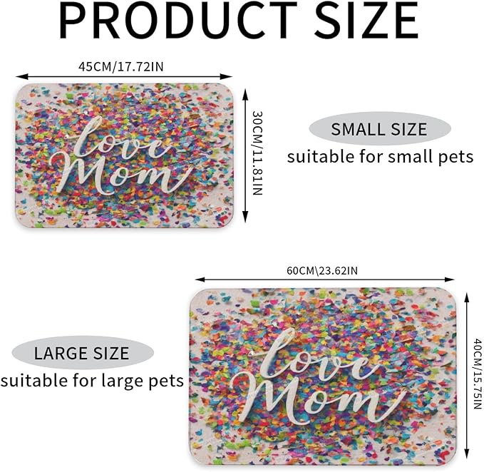 Pet Cat Dog Food Mat Absorbent Dog Feeding Mat Happy Mother's Day Floral Love Gift Mom Cb No Stains Cat Food Mats Indoor Pet Supplies Dogs Placemat Water Bowl Mats with Rubber Backing 18X12In