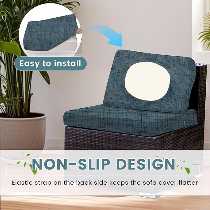 HANDONTIME 8Pcs Patio Cushion Covers Stretch Outdoor Couch Cover Replacement Cushions for Outdoor Furniture Waterproof Patio Furniture Covers for Pets Sofa Cover Washable (Navy Striped,Cover Only)
