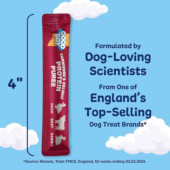 Good Boy Carnivore’s Delight Protein Purees Dog Food Mixers for All Adult Dogs, 10 Count, Easy Single-Serve Triple Flavor Topper Treats with Duck, Beef and Rabbit
