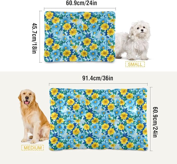 Dog Bed for Crate Washable Pet Sleep Pad, Floral Print Kennel Mat with Non-Slip Bottom, Soft Fluffy Supplies Pet for Dogs and Cats (24x18 inch)