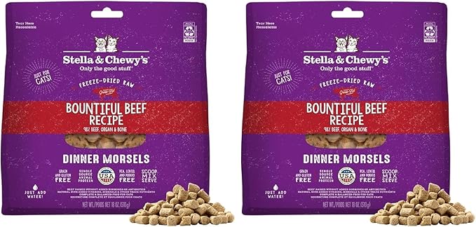 Stella & Chewy's Freeze-Dried Raw Cat Dinner Morsels - Premium Beef Recipe with 98% Grass-Fed Meat & Organs - Natural Grain-Free Cat & Kitten Food - Made in USA - 18 oz (Pack of 2)