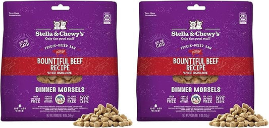 Stella & Chewy's Freeze-Dried Raw Cat Dinner Morsels - Premium Beef Recipe with 98% Grass-Fed Meat & Organs - Natural Grain-Free Cat & Kitten Food - Made in USA - 18 oz (Pack of 2)