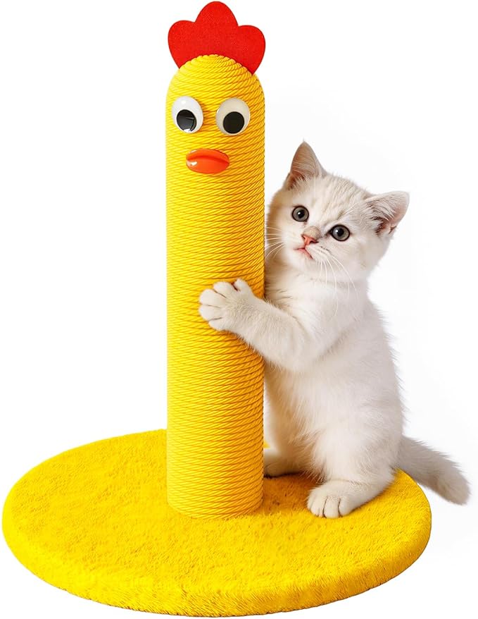Cat Tree for Indoor Cats — Yellow Chick Mini Scratching Post, Compact Apartment Cat Tower for Kittens & Adult Cats, Fun Play & Furniture Protection
