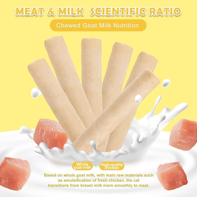 Cat Grass Teething Stick 80g - Freeze Dried Chicken & Goat Milk Dental Treats, High-Protein Chews for Kittens and Cats, Supports Immunity & Teeth