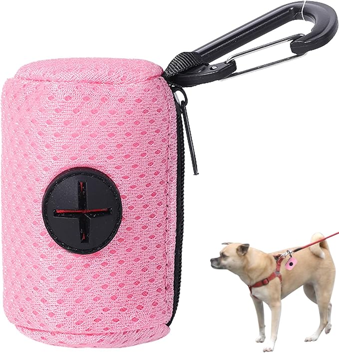 Dog Waste Bag Dispenser | Mesh Fabric Attachment Pet Waste Bag Dispenser with Zipper | Hangable Pet Supplies, Large Capacity Dog for Training, Running, Bicycle