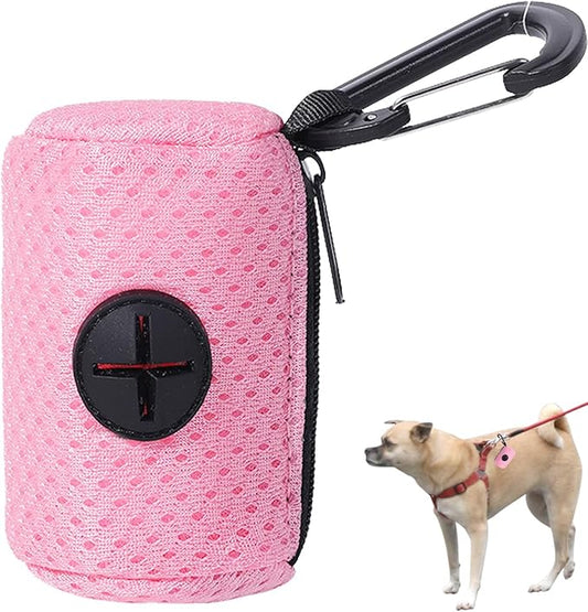 Dog Waste Bag Dispenser | Mesh Fabric Attachment Pet Waste Bag Dispenser with Zipper | Hangable Pet Supplies, Large Capacity Dog for Training, Running, Bicycle
