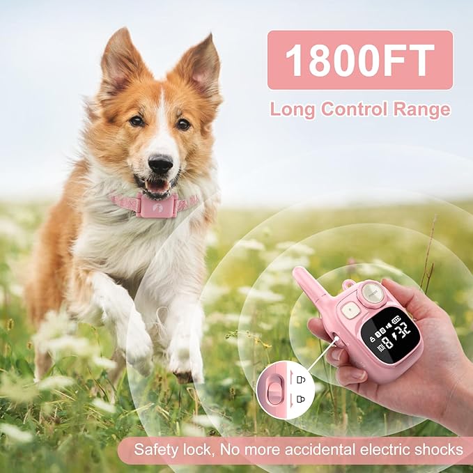 Dog Shock Collar with Remote Control 1800 FT, Adjustable Pink Electric Collar Rechargeable for 5–15lbs Small Dogs Puppy or 20-120 Pound Medium Large Dog, Safety Vibration Trainer