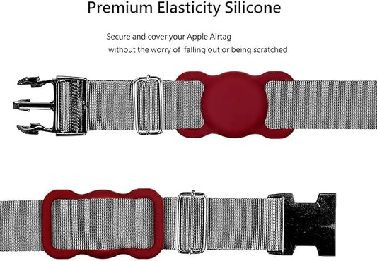 SWINCHO for AirTag Dog Collar Holder [2 Pack] Waterproof High-Strength Elastic Silicone Dog Cat Air Tag Holder(Black&Wine Red)