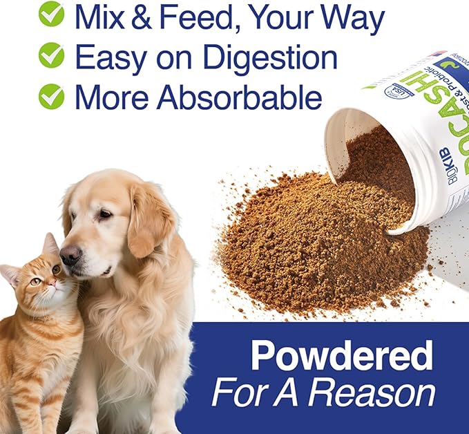 BOCASHI Probiotics Food Toppers for Dogs & Cats, Pet Fermented Nutritional Powder for Digestive Health, Gut Support, Diarrhea & Constipation, Immune Booster - Natural, Made in USA - 240 Scoops
