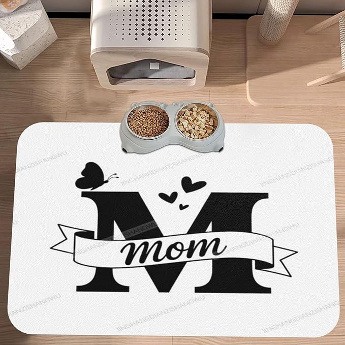 Pet Feeding Mat for Dogs Cats Happy Mother's Day Floral Gift for Mom Hp Absorbent Dog Food Mat Non-Slip Waterproof Placemat Quick Dry Pet Supplies Bowl Mats