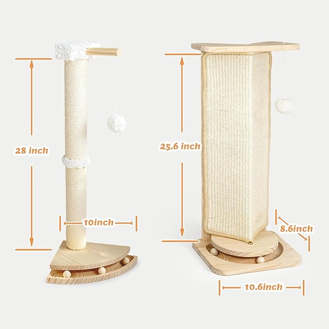 Couch Cat Corner Scratcher with Interactive Ball Toys for Cat, Replaceable Sisal Scratch Pad, Kitten Wall Scratcher for Couch, Wall Furniture Protector 25''