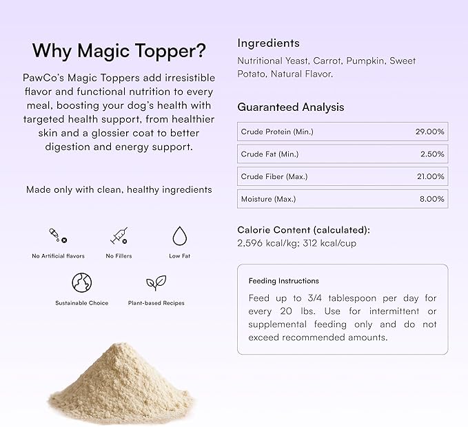 Pawco Dog Food Toppers for Picky Eaters, Original – Supports Digestive & Immune Health – Functional Dog Food Flavor Enhancer with Nutritional Yeast, Pumpkin & Carrots – Magic Topper – 5.6oz