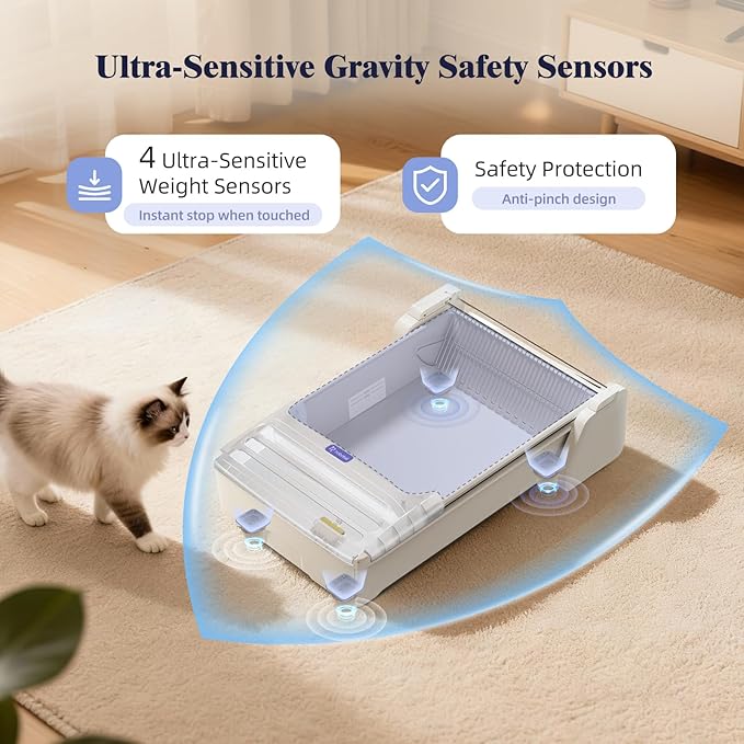 Robotail Open Top Automatic Litter Box, Self Cleaning Cat Litter Box with Roomy Space for Large Cats+Vis Waste Bin, XXL Electric Cat Litter Box Automatic Cleaning for Multi Cats, Auto Litter Box