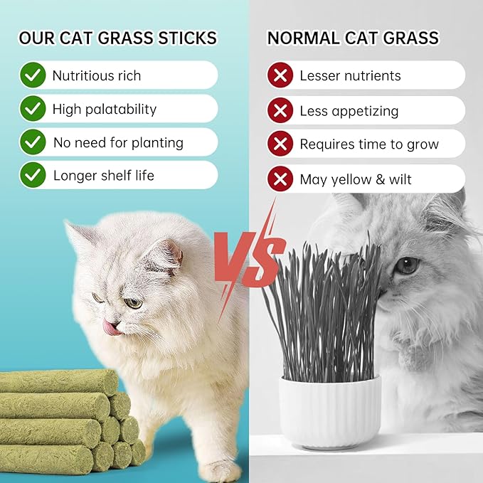 Cat Grass Teething Stick Treats - Natural Freeze Dried Pet Snack for Cat Chew Teeth Cleaning & Hairball Removal (75g