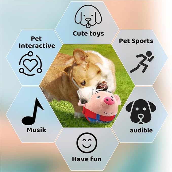 Interactive Dog Toys,Active Moving Pet Plush Toy with Recording and Music Modes, Jumping Squeaky Song shaking Interactive Dog Ball,Rechargeable Dog Toys to Keep Them Busy, Plush Pet Toy(Smile Red Pig)
