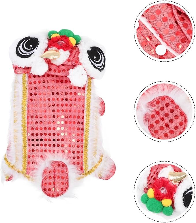 Festive Dog Clothes Lion Dance Costume Red S Puppy New Year Apparel Pet Supplies