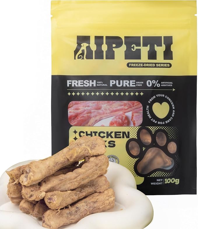 Freeze Dried Chicken Necks Dogs & Cats Treats 100g, Single Ingredient, Premium Quality High Protein Training Treats, Grain Free, Gluten Free, Filler Free, Supports Bone, Teeth & Joint Strength