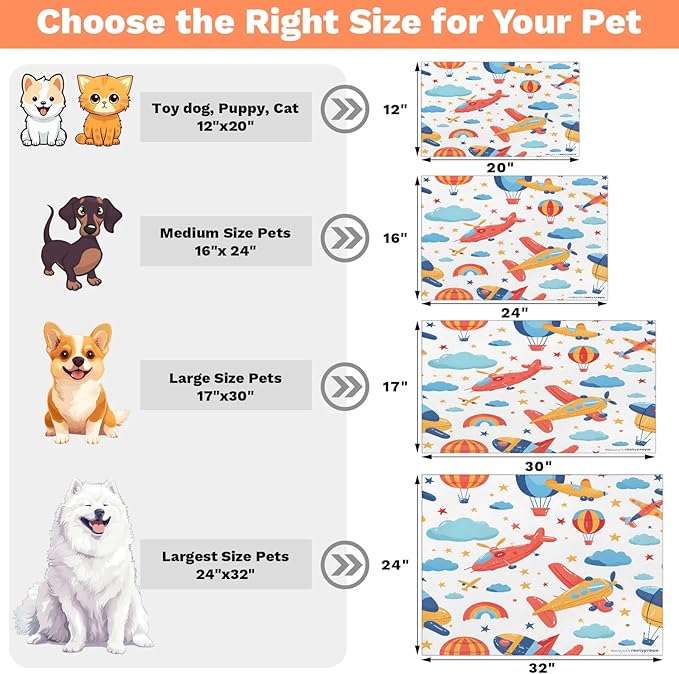 Airplane Dog Food Mat for Floors Absorbent, Quick Dry Water Dispenser Mat for Food, Water, Pet Supplies 16" x 24", Rainbow Clouds