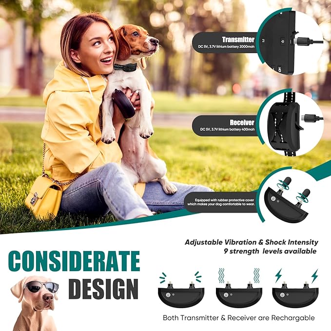Wireless Dog Fence System, Electric Fence for Dog, Portable Wireless Pet Perimeter Dog Training Collar, Adjustable Safe Dog Boundary,Rechargeable Collar for Big,Medium Sizes Dogs (1 Dog Collar)